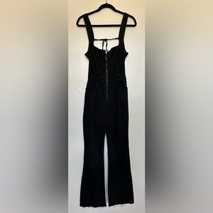 Free People CRVY 2nd Ave Black One Piece Denim Flare Jumpsuit